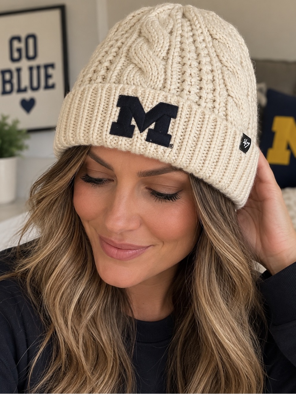 ’47 Brand Michigan Wolverines Cream Cable Knit Beanie 💙💛